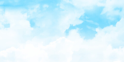 Fototapeta na wymiar Blue sky with clouds, Watercolor hand drawn illustration