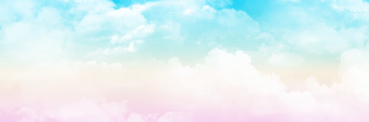 Panorama of pastel sky with white clouds in clear weather on a sunny day