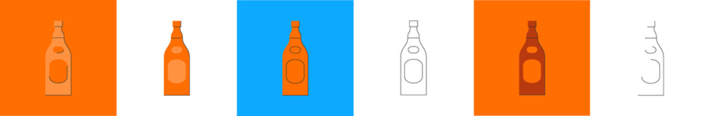 Bottle of cognac, great design for any purposes. Flat style. Party drink concept. Color icon bottle. Simple image shape with a thin line of shadow. Four types of object on different backdrop