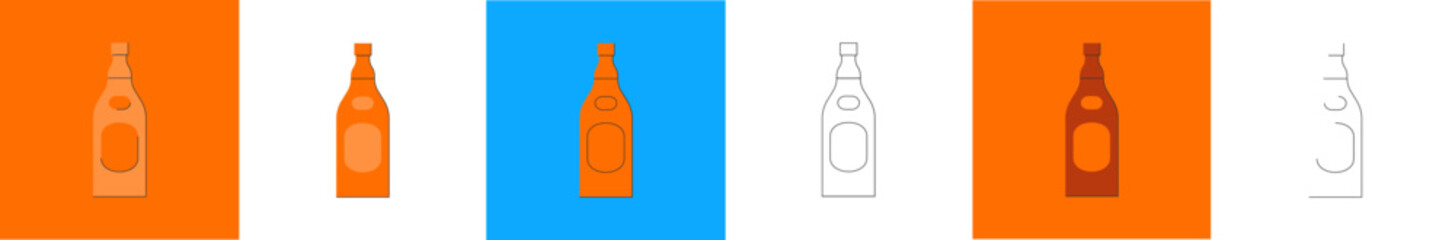 Bottle of cognac, great design for any purposes. Flat style. Party drink concept. Color icon bottle. Simple image shape with a thin line of shadow. Four types of object on different backdrop