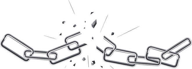 chain broken cartoon. link steel, metal freedom, connection strong, strength break, power iron, weak chain broken vector illustration