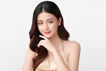 Beautiful young asian woman with clean fresh skin on white background, Face care, Facial treatment, Cosmetology, beauty and spa, Asian women portrait.