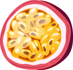 passion fruit cut cartoon. fresh exotic, food tropical, half slice, passionfruit maracuya, closeup, passiflora passion fruit cut vector illustration