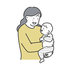 赤ちゃんを抱っこするお母さんのイラスト素材