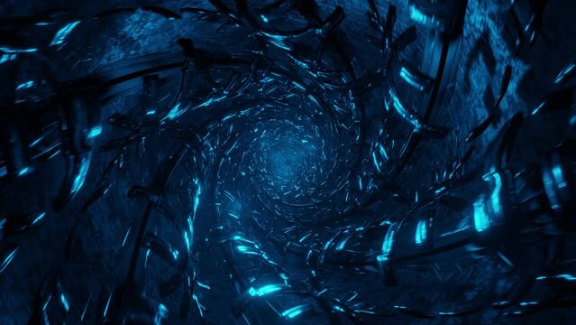Camera movement in a tunnel with swirling lights. Flashing to the beat of the music lights in the tunnel. vj loop