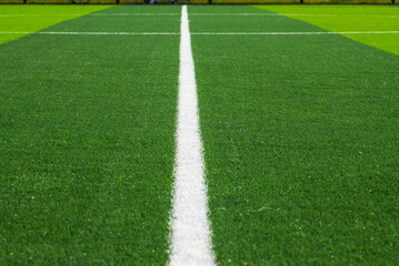 Obraz premium Close-up of the goal and touchline of a brand new football stadium