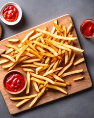 french fries and ketchup on a plate, food, potato, fries, french, fried, french fries, isolated,...