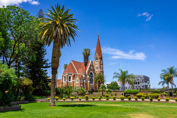 Windhoek, NamiWindhoek, Namibia. Christus Kirche, or Christ Church and Parliament Gardens in Windhoek, Namibia. Africa. bia