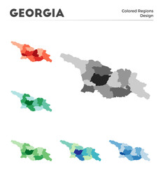 Georgia map collection. Borders of Georgia for your infographic. Colored country regions. Vector illustration.