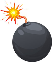 bomb dynamite cartoon. fuse black, fire boom, explosive wick burning, blast tnt, spark, explosion bomb dynamite vector illustration