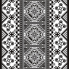 Ukrainian Easter eggs  Pysanky vector seamless folk art vecrtical pattern - Hutsul traditional geometric design in black and white
