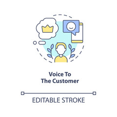Voice to customer concept icon. Loyal client reviews purpose abstract idea thin line illustration. Relationship with brand. Isolated outline drawing. Editable stroke. Arial, Myriad Pro-Bold fonts used