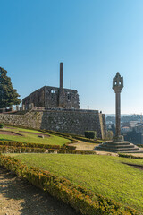 View at the ruins of Paco dos Condes in Barcelos. The town symbol is a rooster in Portuguese called Galo de Barcelos (Rooster of Barcelos).