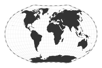 Vector world map. Ginzburg V projection. Plan world geographical map with latitude/longitude lines. Centered to 0deg longitude. Vector illustration.