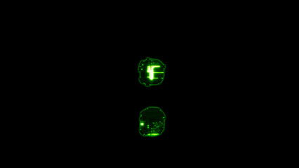 colon, lighting high tech digital cyber punk green font on black, isolated - object 3D rendering