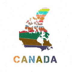 Canada map design. Shape of the country with beautiful geometric waves and grunge texture. Cool vector illustration.