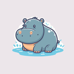 hippo character logo mascot wild animal hippopotamus in vector cartoon