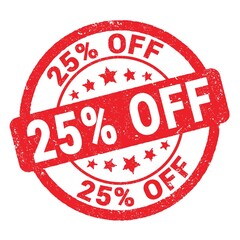 25% OFF text written on red stamp sign.