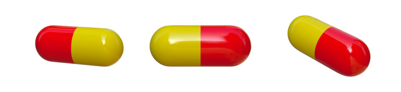 Red And Yellow Capsule Pill 3d