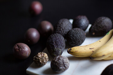Avocado passion stileben on dark background 