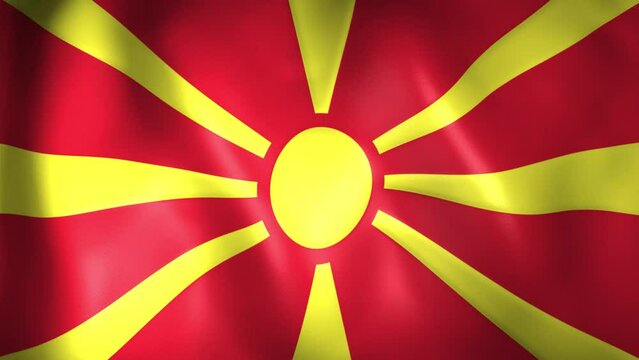 Animation of Macedonian flag. 4K. North Macedonia flag flying, Republic of North Macedonia flag render animation	