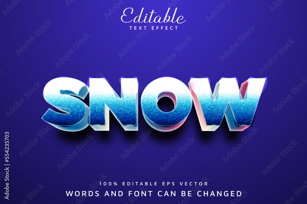 Wall mural snow 3d style editable vector text effect