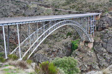PIno bridge over Douro river, also known as Requejo iron Bridge, Castile and Leon, Spain Arribes...