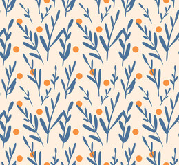 Japanese Leaf Branch Vector Seamless Pattern