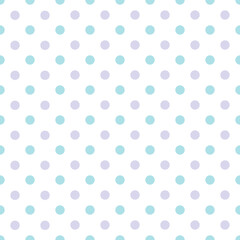 Vector seamless pattern with blue and purple polka dots on white background	