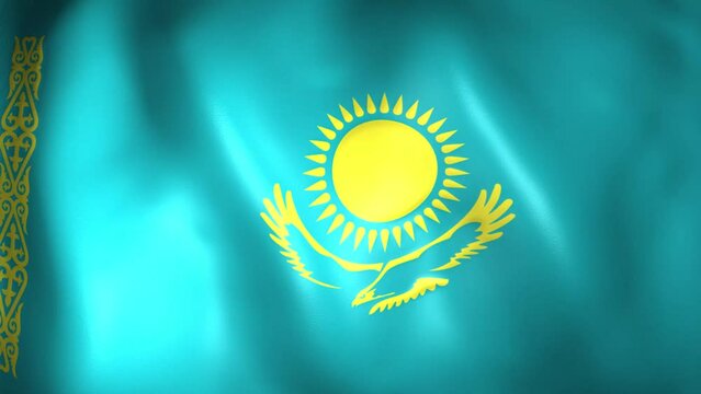 Animation of Kazakhstani flag. 4K. Kazakhstan flag flying, Republic of Kazakhstan flag render animation	