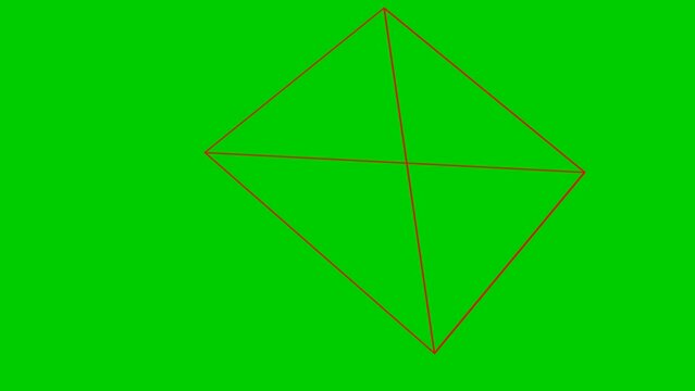 Animated red linear pyramid. Geometric shape. Looped video. Vector illustration isolated on green background.
