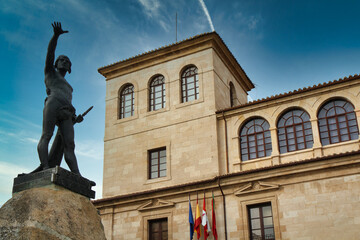 Viriato statue and Diputacion provincial building, Zamora, Spain