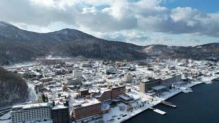 Hokkaido, Japan - December 15, 2022: Lake Toya During Winter Season