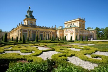 Historical palace at garden in Wilanow in Warsaw city of Poland