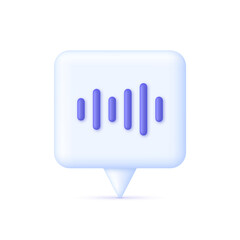 3D Sound wave on Speech Bubble. Audio chat element. Message bubble for social media.