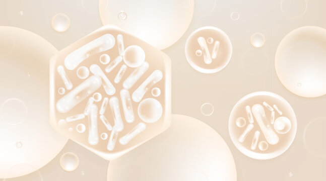 Probiotic and Hyaluronic acid skin solutions ad, white collagen, and vitamin serum drops with cosmetic advertising background ready to use illustration vector.	