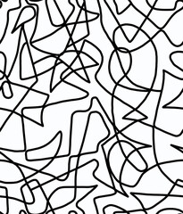 Black and white cartoon pattern on a white background, abstract design, seamless background.