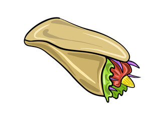 Vector Cheese tartilla with corn. Mexican fast food. Food illustration in cartoon flat style.