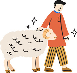 Muslim adult man and animal for Qurban Idul Adha