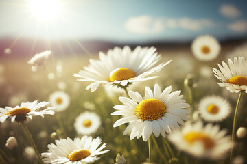 flower field, daisies on a sunny day