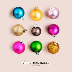 Colorful christmas balls pattern on bright background. Color card.