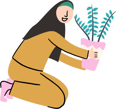 Asian Hijab Woman gardening