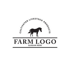 Vector illustration with cow, pig,horse,  goat,rabbit and chicken Farm pattern with farm animals and leaves. Green logo for agricultural company.