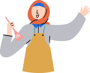 Asian Hijab Woman Cooking