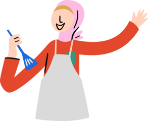 Asian Hijab Woman Cooking
