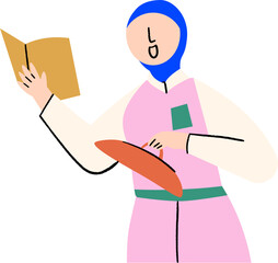 Asian Hijab Woman Cooking