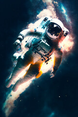 Astronaut Floating In Space.  Image created with Generative AI technology.