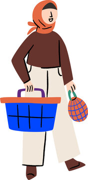 Asian Hijab Woman Grocery Shopping