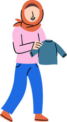 Asian Hijab Woman Drying Clothe