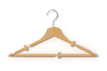 Wooden hanger with recycling arrows on white background - Concept of fashion and ecology - 554242339